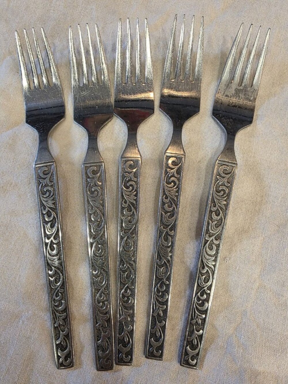 Set of 5 Vintage Riviera MONTEREY Stainless Silverware Flatware 7.5" Dinner Fork